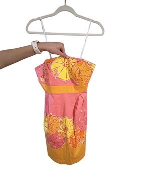 Lilly Pulitzer Strapless Mini Dress Pink Orange Print Size 6